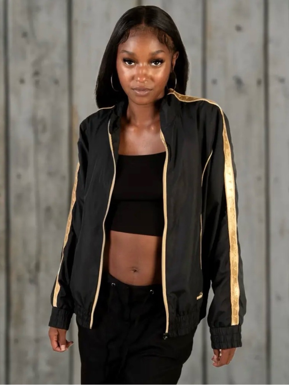 Vintage Diadora BLK and Gold Track Jacket Sz L